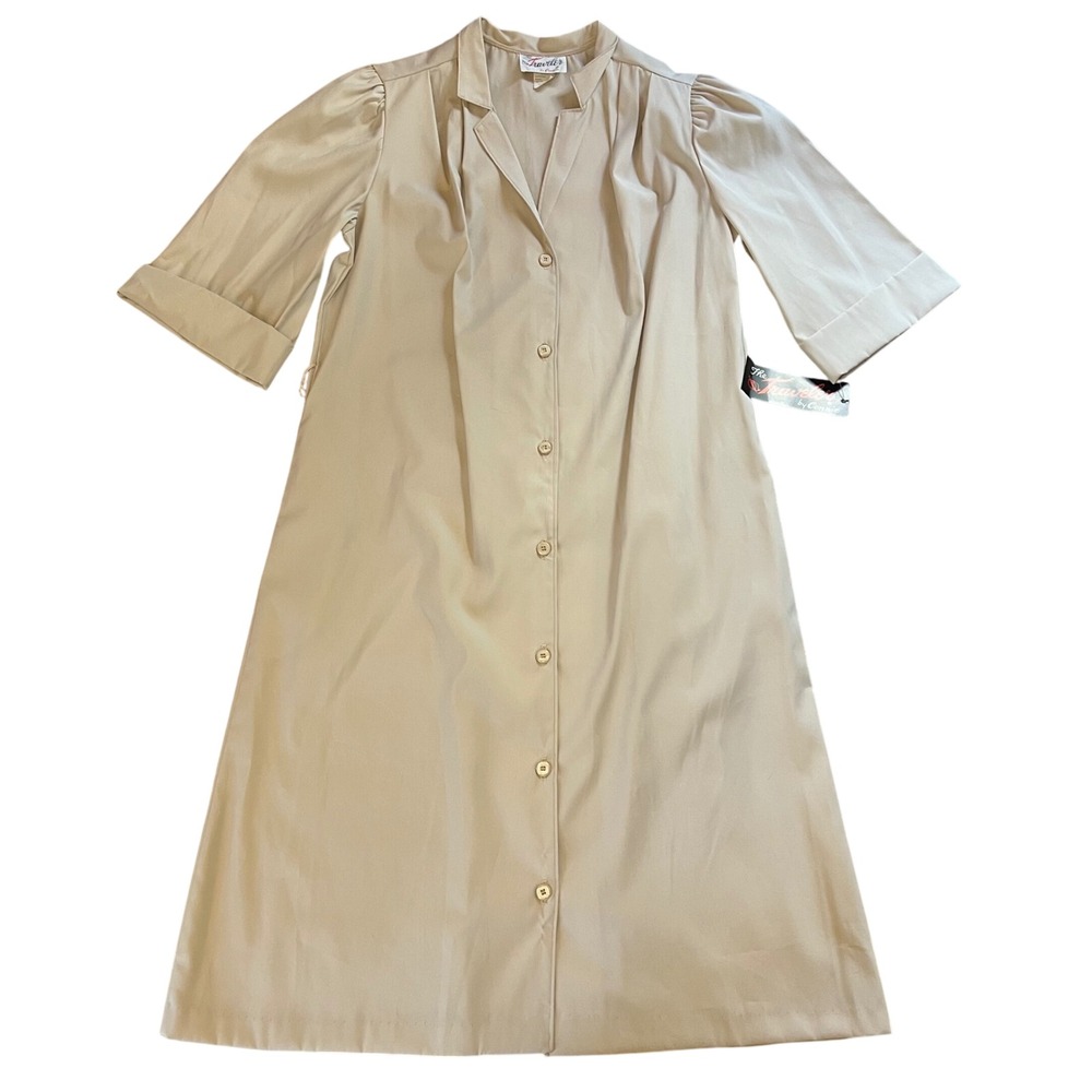 VTG 70s The Traveler Duster Beige Button Front Dress Womens Large Deadsock NEW